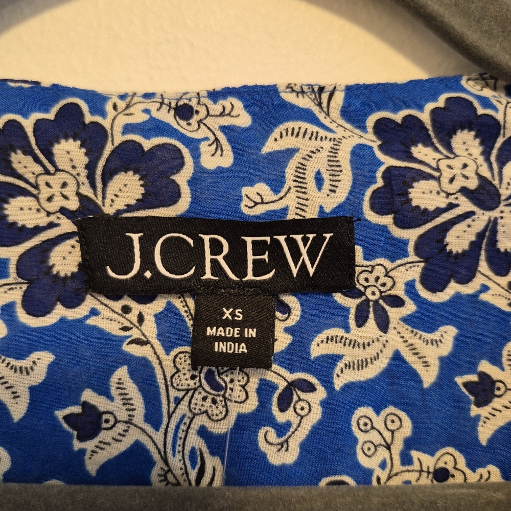 J. Crew Tiered Tie Front Beach Dress Cobalt Blue Floral Cotton Vneck Mini Sz XS - Picture 14 of 16